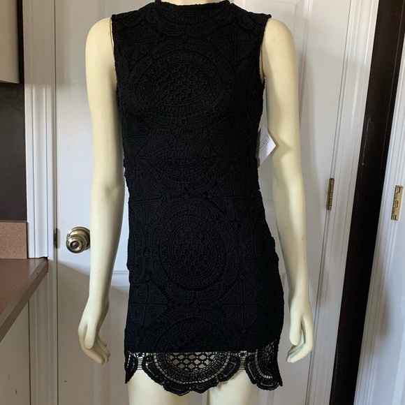 𝅺new with tags Stella Luce Embroidered Knit Black Fitted Cocktail Dress S - Picture 1 of 9